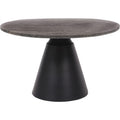 Small Round Dark Travertine Marble Coffee Table with Charcoal Black Cone Base