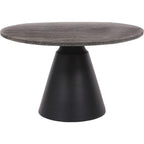 Small Round Dark Travertine Marble Coffee Table with Charcoal Black Cone Base