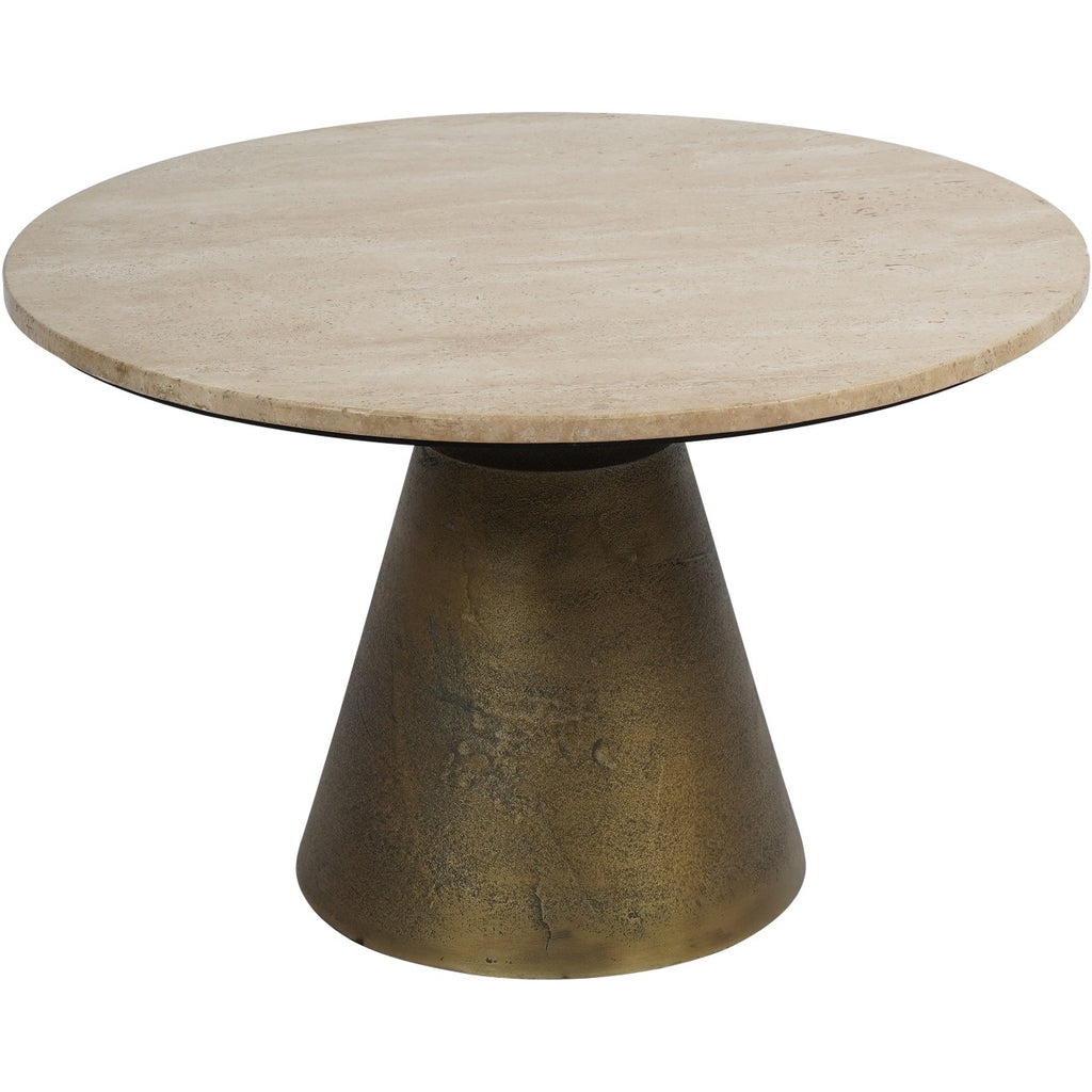 Small Round Marble Effect Coffee Table Brass Cone Base 60cm