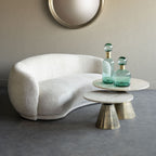 Small Round Marble Effect Coffee Table Brass Cone Base 60cm - Home Furniture Interiors