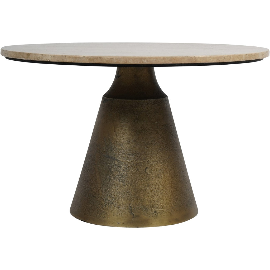 Small Round Marble Effect Coffee Table Brass Cone Base 60cm - Home Furniture Interiors