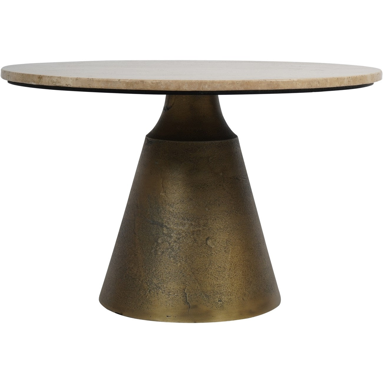 Small Round Marble Effect Coffee Table Brass Cone Base 60cm - Home Furniture Interiors