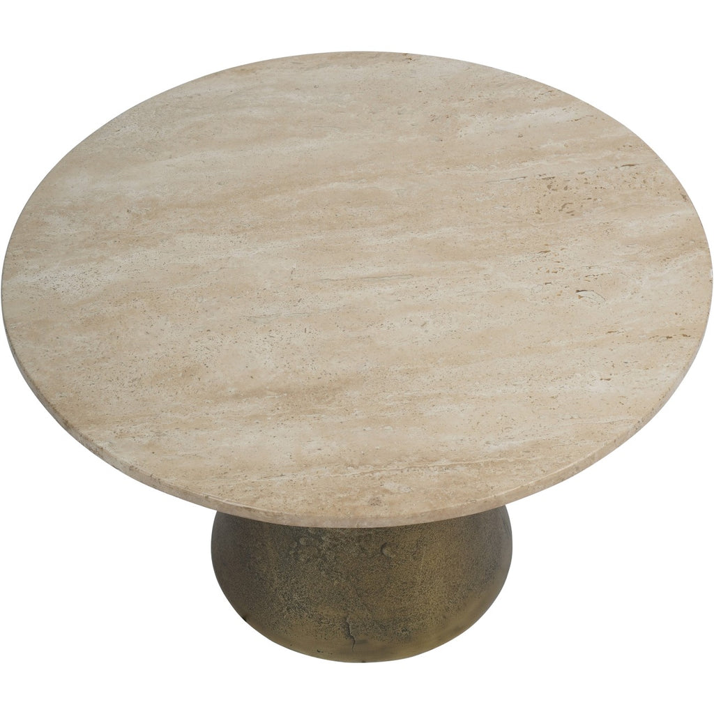 Small Round Marble Effect Coffee Table Brass Cone Base 60cm - Home Furniture Interiors
