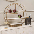 Large Aged Gold Multi Tier Buffet Stand with White Marble Shelves