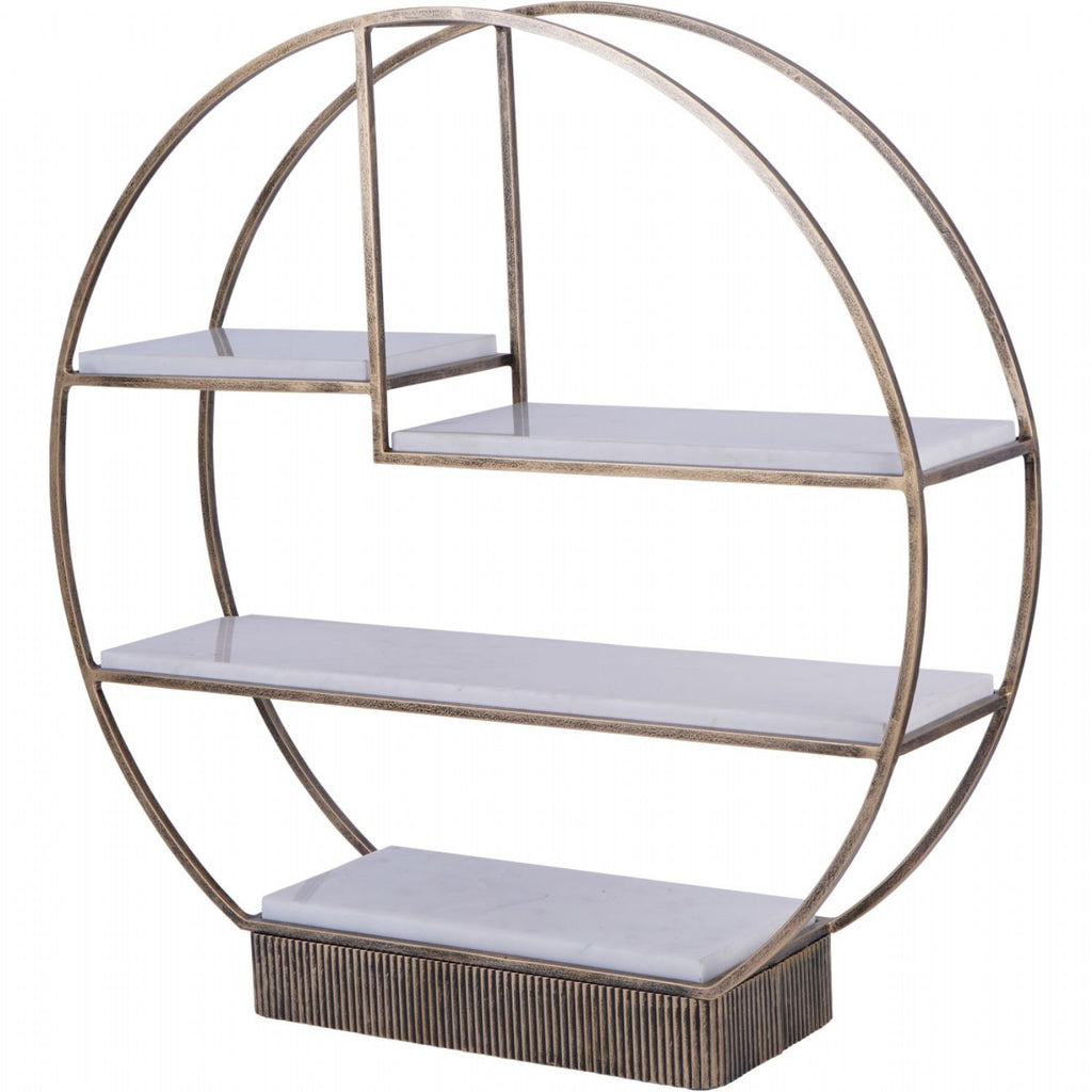 Large Aged Gold Multi Tier Buffet Stand with White Marble Shelves - Home Furniture Interiors