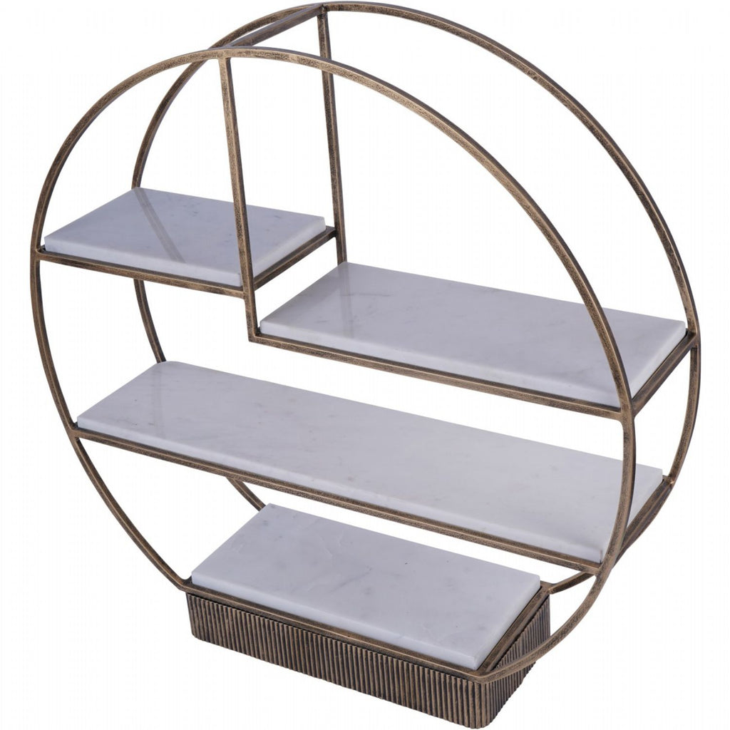 Large Aged Gold Multi Tier Buffet Stand with White Marble Shelves - Home Furniture Interiors
