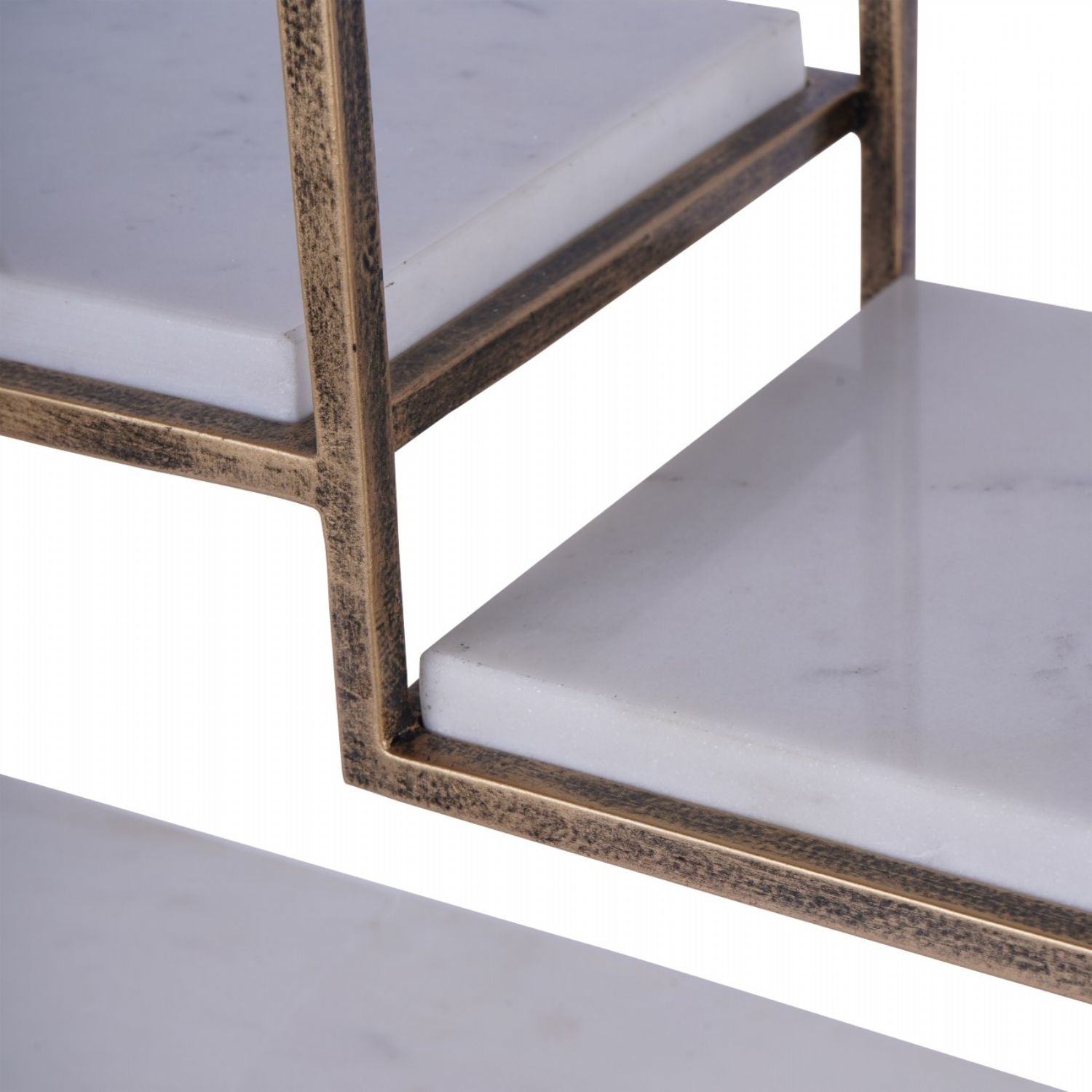 Large Aged Gold Multi Tier Buffet Stand with White Marble Shelves - Home Furniture Interiors