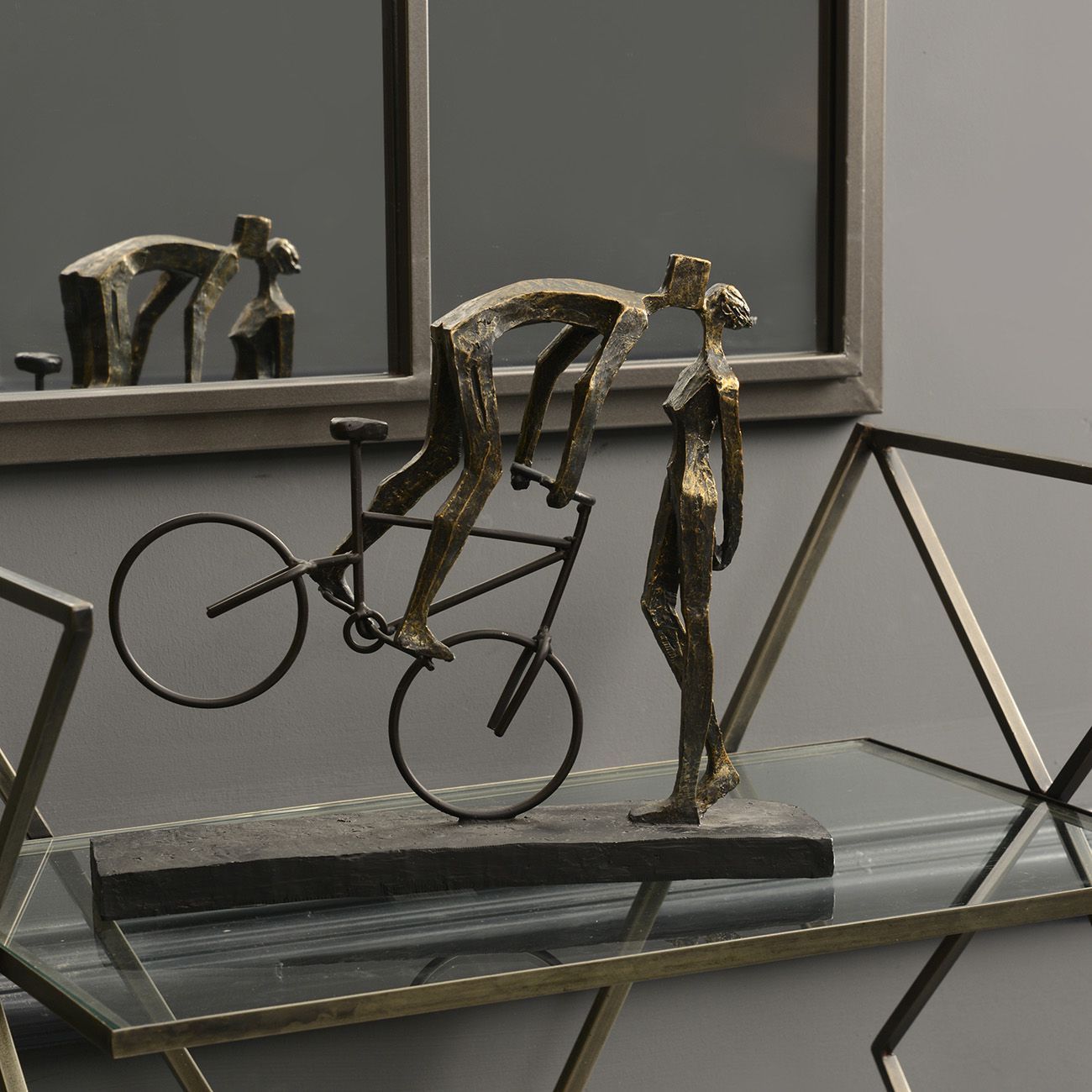 Antique Bronze Kissing Couple On Bike Sculpture