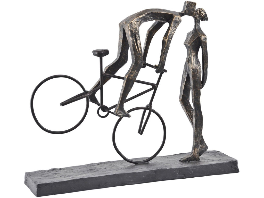 Antique Bronze Kissing Couple On Bike Sculpture - Home Furniture Interiors
