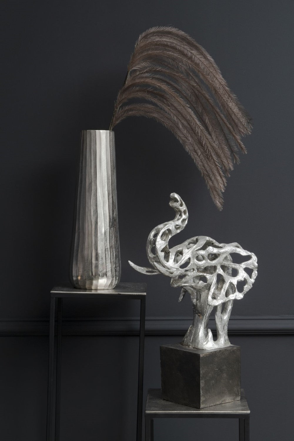 Abstract Silver Elephant Head Sculpture