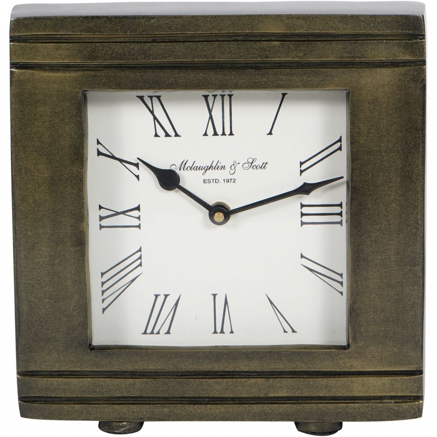 Antiqued Burnished Brass Finish Square Mantel Clock