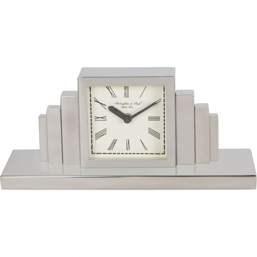 Art Deco Silver Nickel Plated Mantel Clock - Home Furniture Interiors