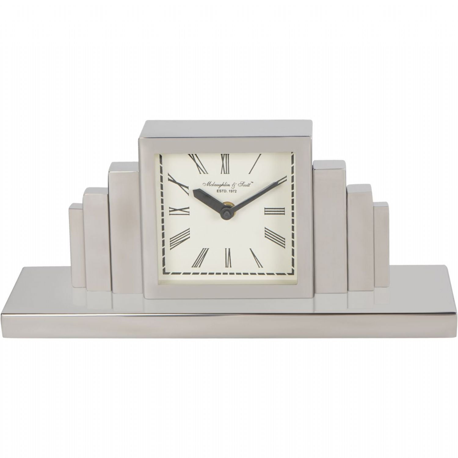 Art Deco Silver Nickel Plated Mantel Clock - Home Furniture Interiors