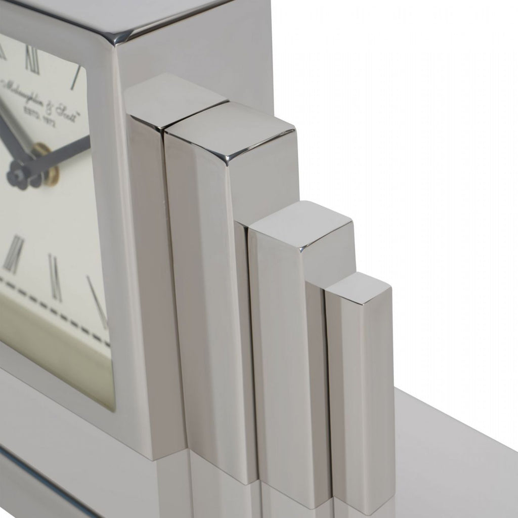 Art Deco Silver Nickel Plated Mantel Clock - Home Furniture Interiors