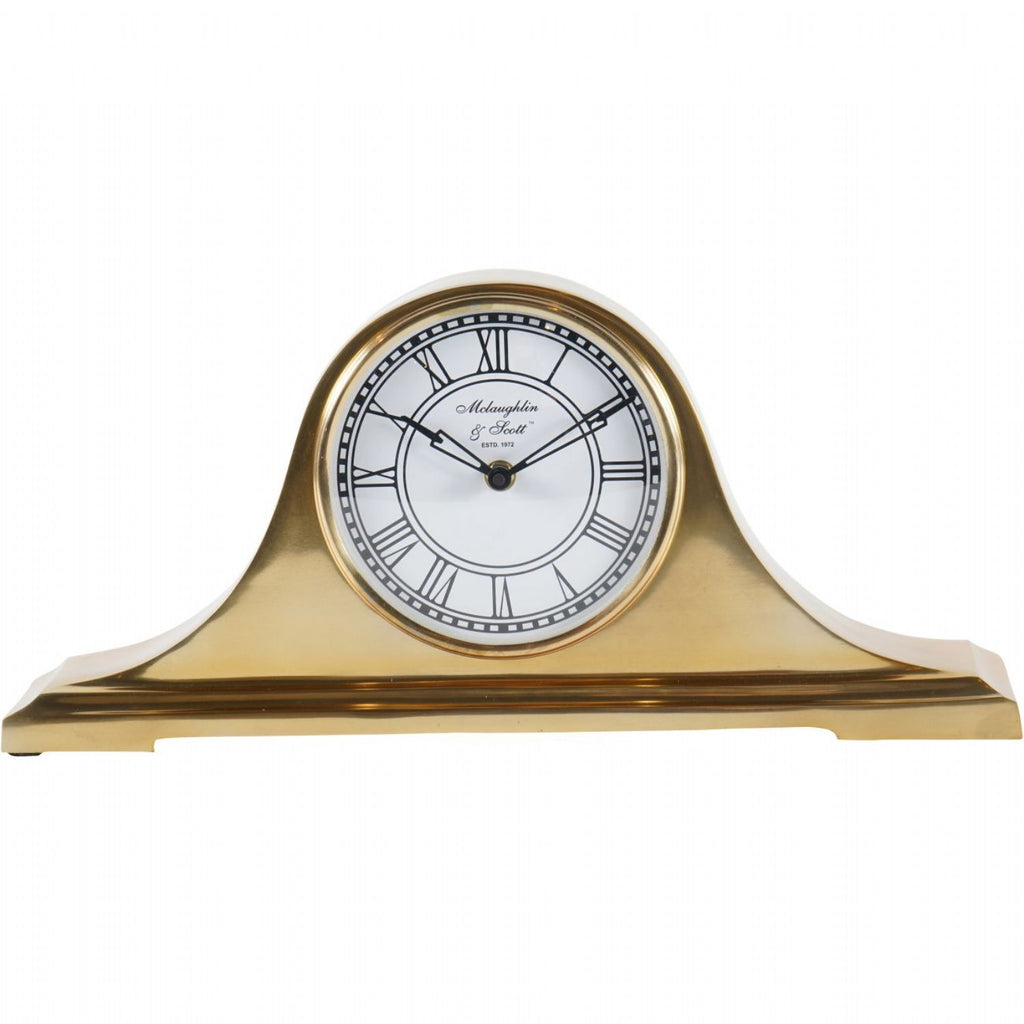 Curved Brass Finish Metal Carriage Mantel Table Clock - Home Furniture Interiors