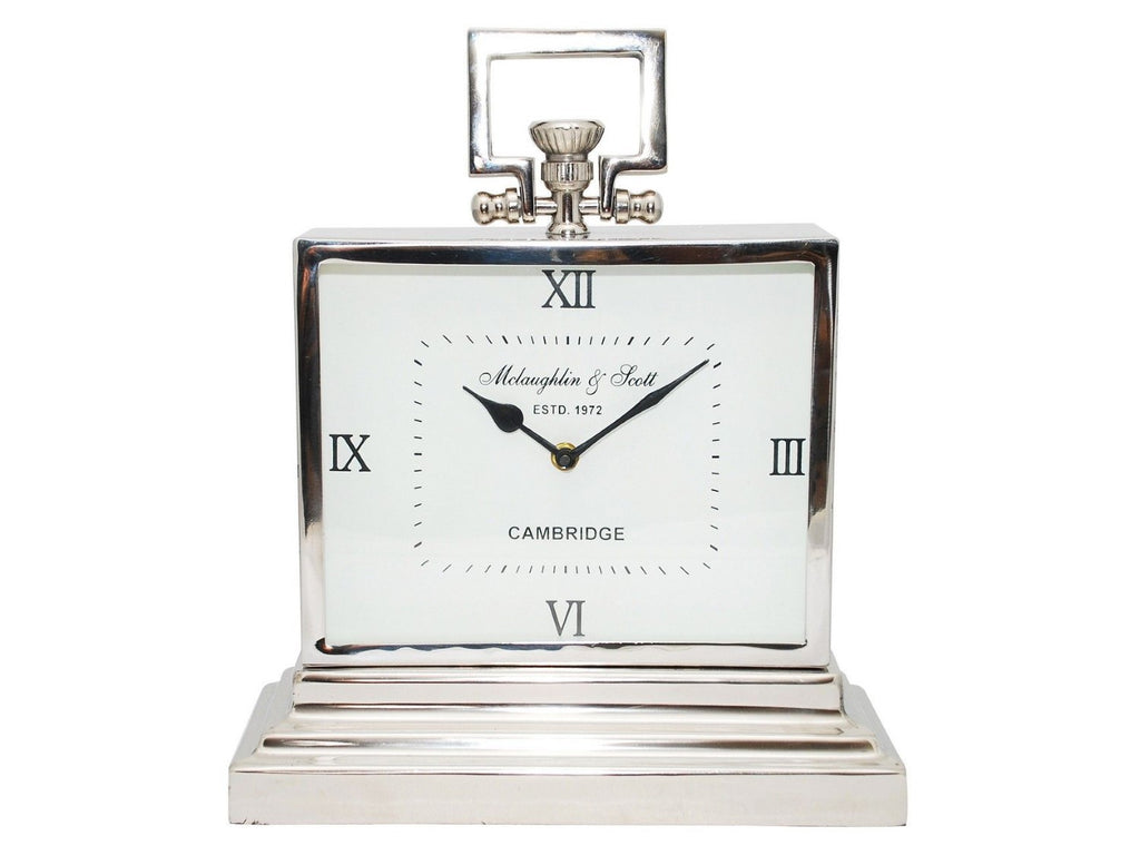 Traditional Silver Metal Rectangular Mantel Clock - Home Furniture Interiors