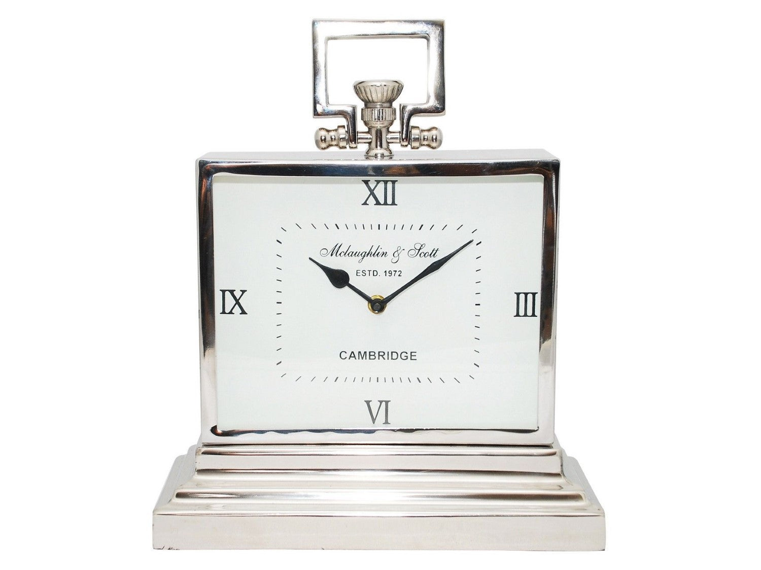 Traditional Silver Metal Rectangular Mantel Clock - Home Furniture Interiors
