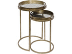 Antique Gold Diamond Patterned Set of 2 Round Side Tray Tables - Home Furniture Interiors