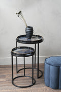 Black and Gold Painted Set of 2 Side Tray Top Tables
