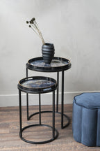 Black and Gold Painted Set of 2 Side Tray Top Tables