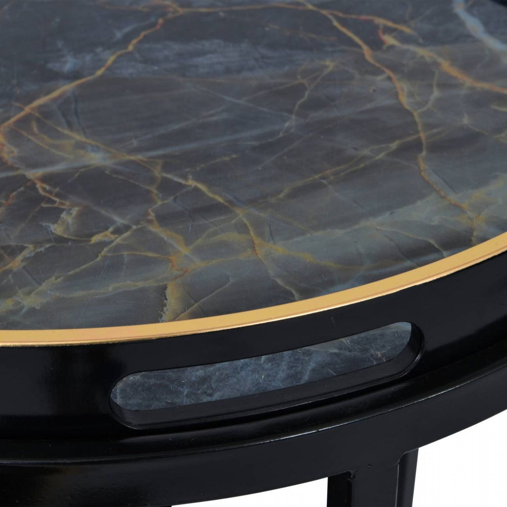 Black and Gold Painted Set of 2 Side Tray Top Tables - Home Furniture Interiors