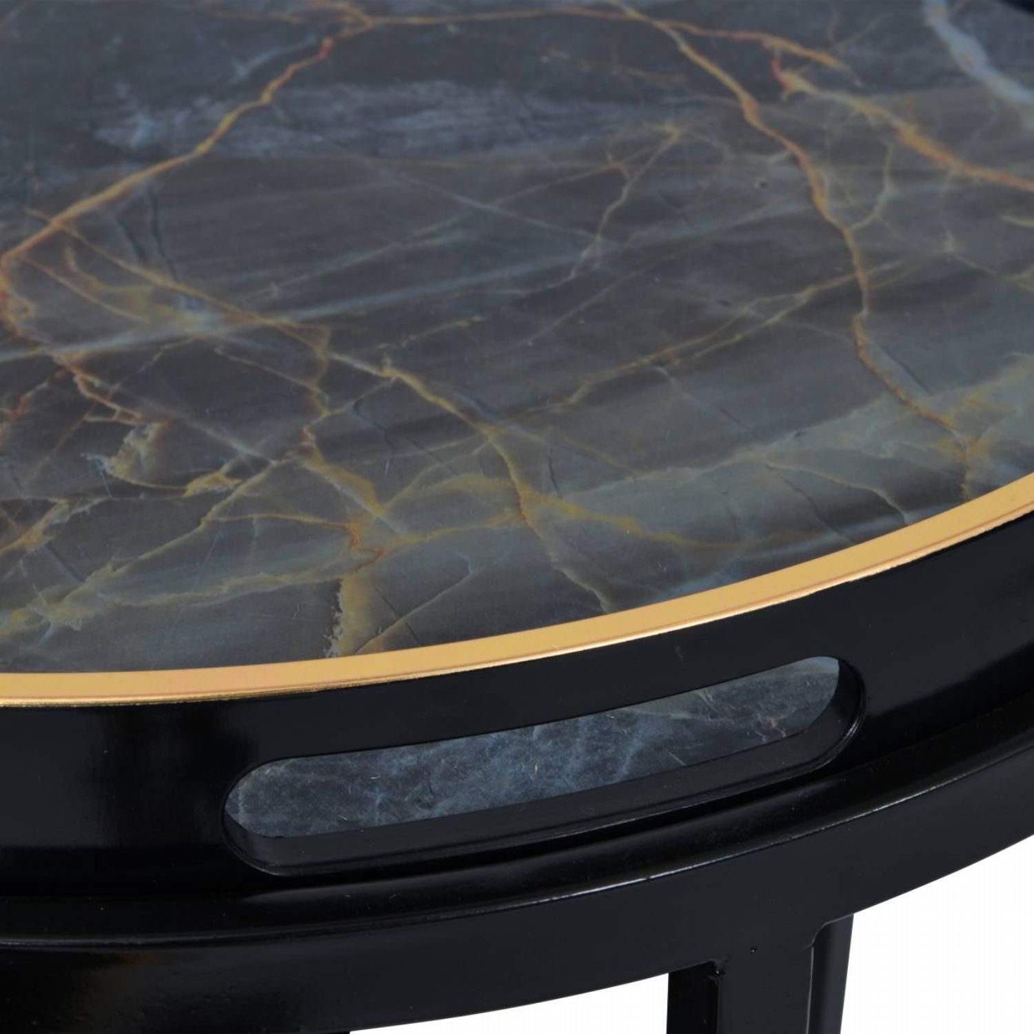 Black and Gold Painted Set of 2 Side Tray Top Tables - Home Furniture Interiors