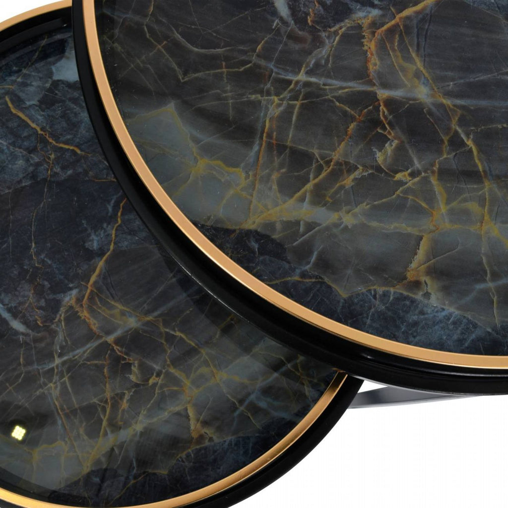 Black and Gold Painted Set of 2 Side Tray Top Tables - Home Furniture Interiors