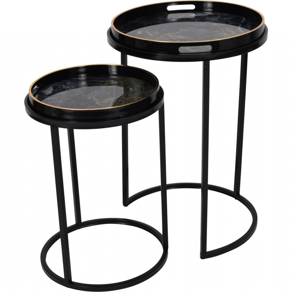 Black and Gold Painted Set of 2 Side Tray Top Tables - Home Furniture Interiors