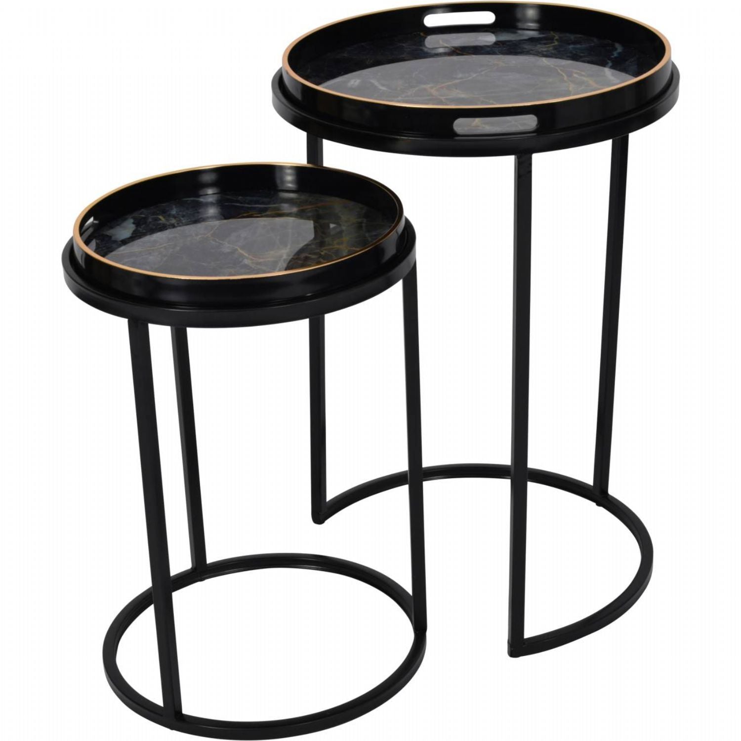 Black and Gold Painted Set of 2 Side Tray Top Tables - Home Furniture Interiors