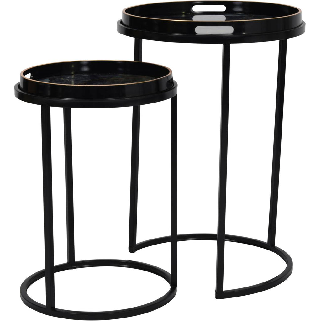 Black and Gold Painted Set of 2 Side Tray Top Tables - Home Furniture Interiors