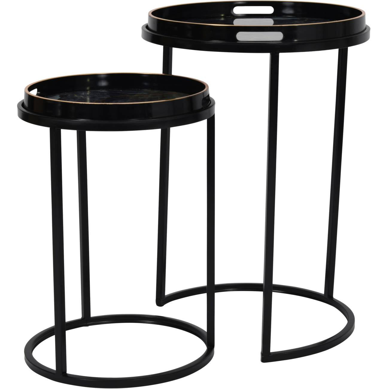 Black and Gold Painted Set of 2 Side Tray Top Tables - Home Furniture Interiors