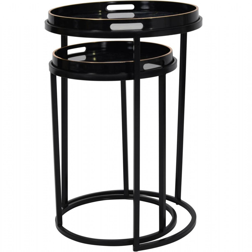 Black and Gold Painted Set of 2 Side Tray Top Tables - Home Furniture Interiors