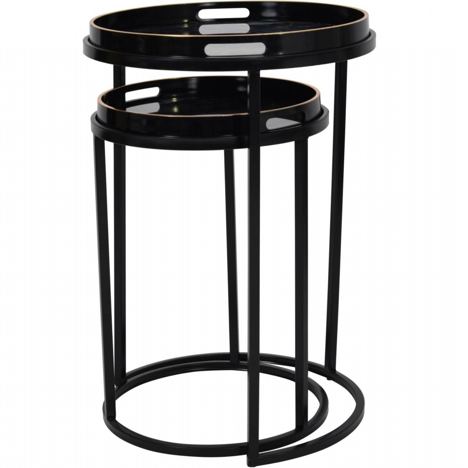Black and Gold Painted Set of 2 Side Tray Top Tables - Home Furniture Interiors