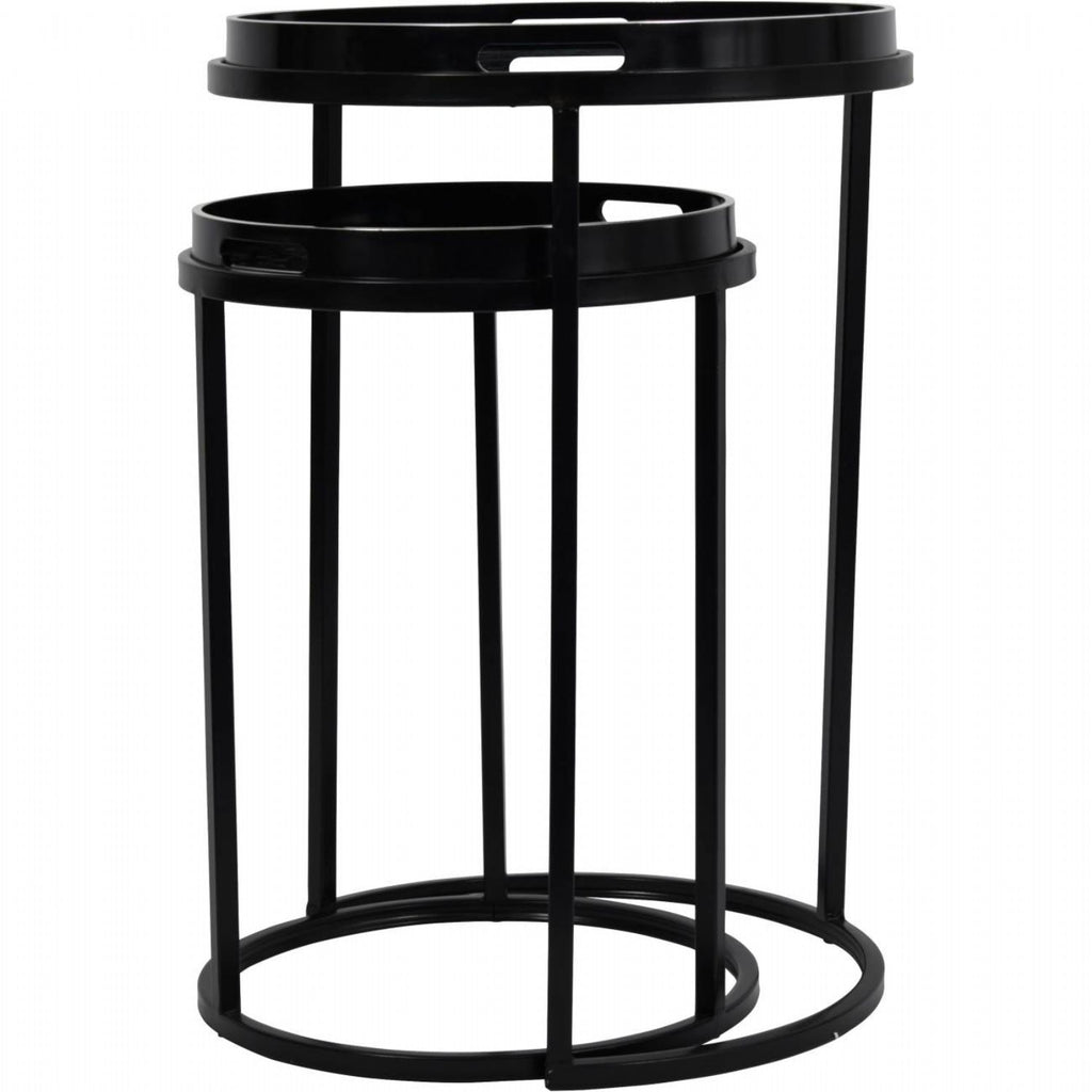 Black Metal and Glass Swirl Nest of 2 Tray Top Tables - Home Furniture Interiors