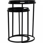Black Metal and Glass Swirl Nest of 2 Tray Top Tables - Home Furniture Interiors