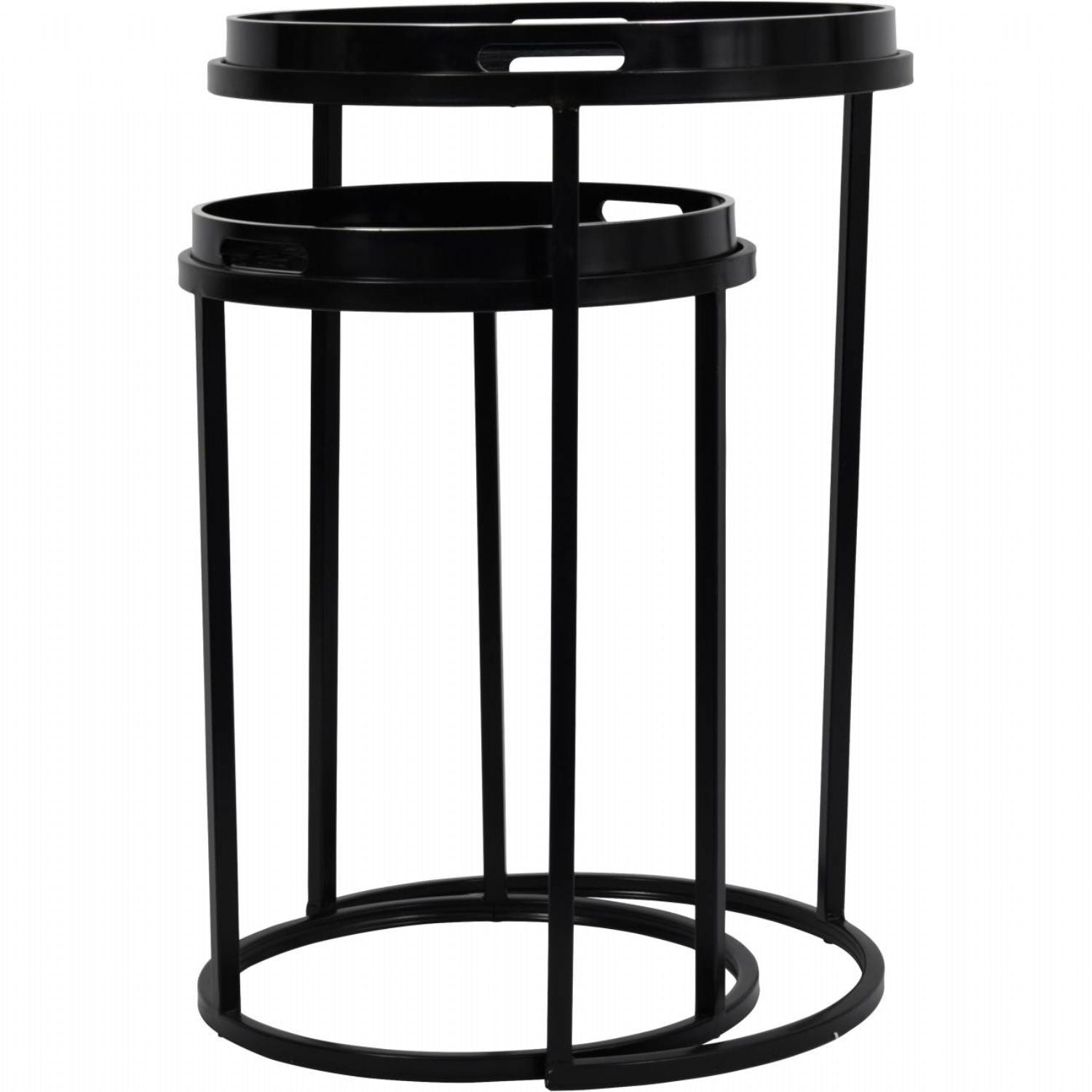 Black Metal and Glass Swirl Nest of 2 Tray Top Tables - Home Furniture Interiors
