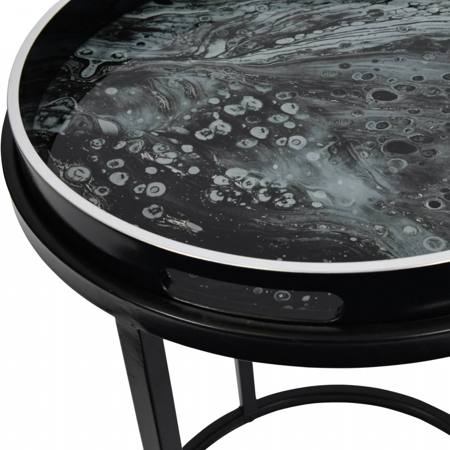 Black Metal and Glass Swirl Nest of 2 Tray Top Tables - Home Furniture Interiors
