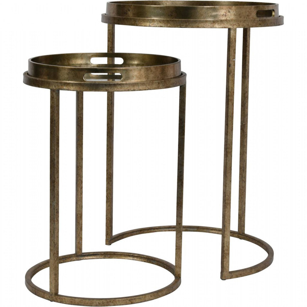 Gold Metal Constellation Map Nest of 2 Round Tray Top Tables - Home Furniture Interiors
