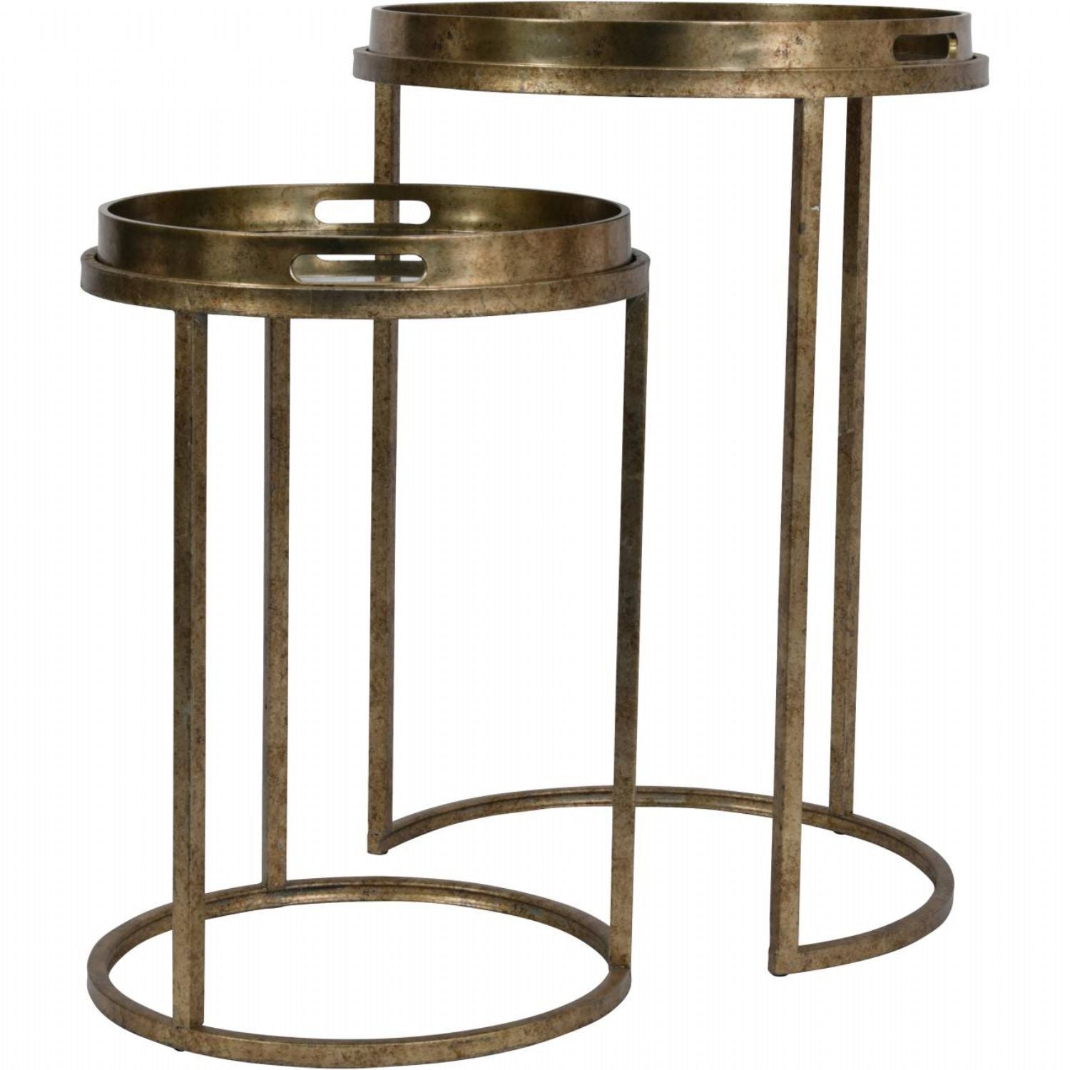 Gold Metal Constellation Map Nest of 2 Round Tray Top Tables - Home Furniture Interiors