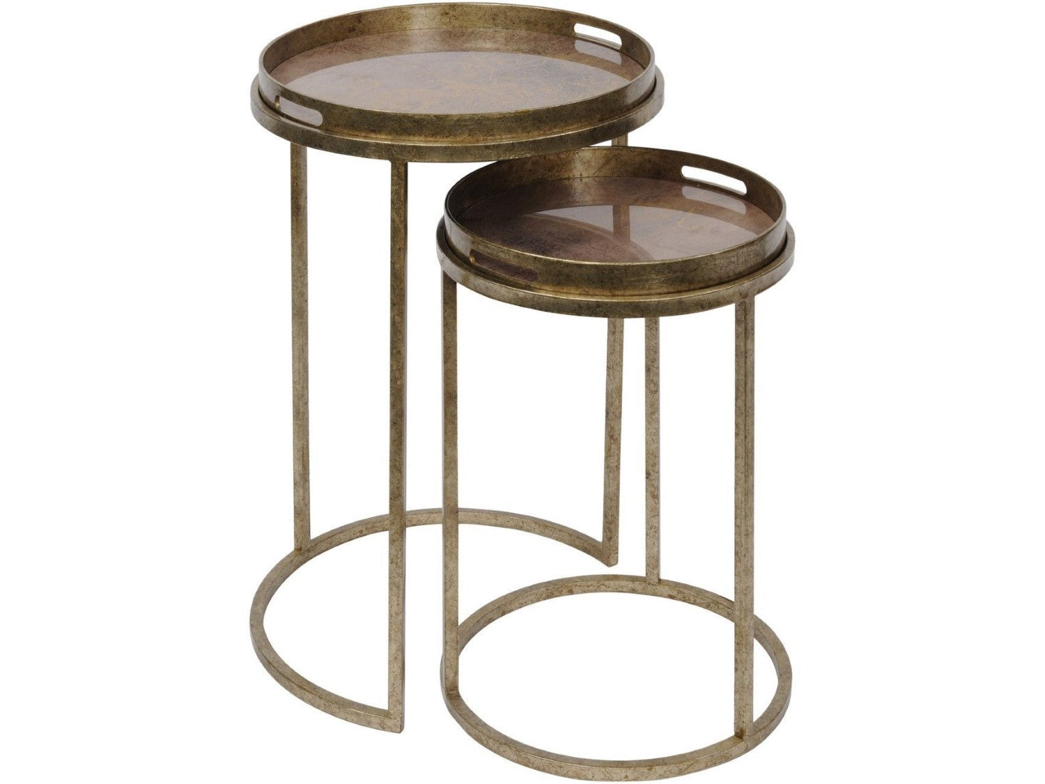 Gold Metal World Atlas Round Nest Set of 2 Side Tray Tables