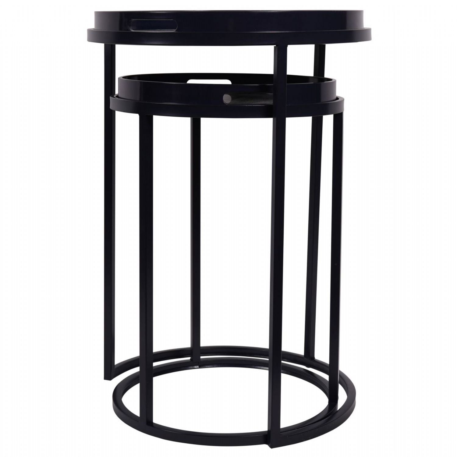 Set of 2 Peacock Print Blue Metal Round Nesting Side Tables - Home Furniture Interiors