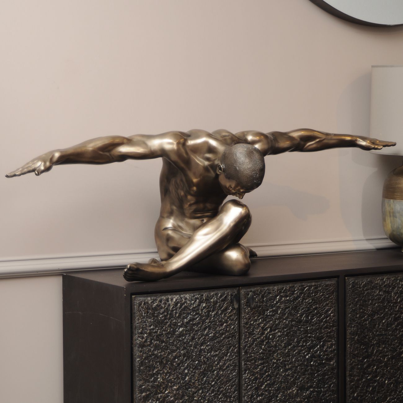 Antique Bronze Smooth Finish Large Male Sculpture with Outstretched Arms