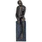 Bronze Resin Thinking Lady Sitting Sculpture - Home Furniture Interiors