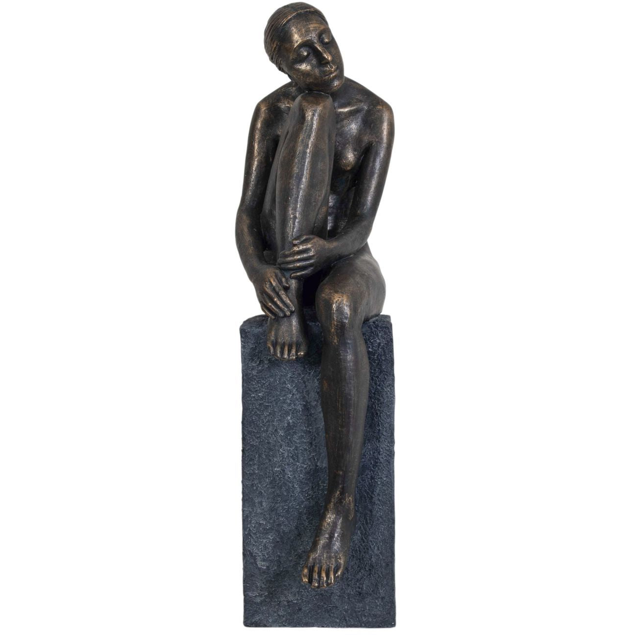 Bronze Resin Thinking Lady Sitting Sculpture - Home Furniture Interiors