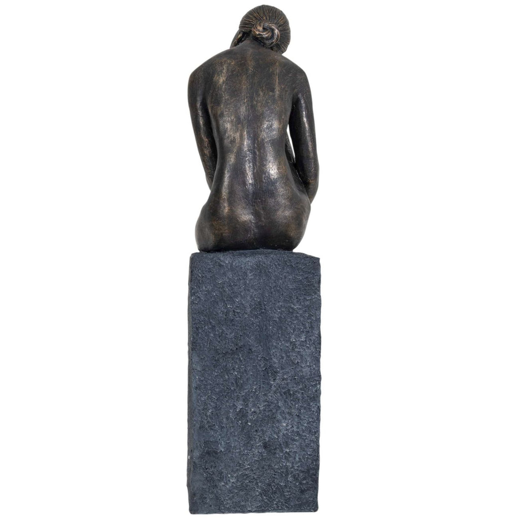 Bronze Resin Thinking Lady Sitting Sculpture - Home Furniture Interiors