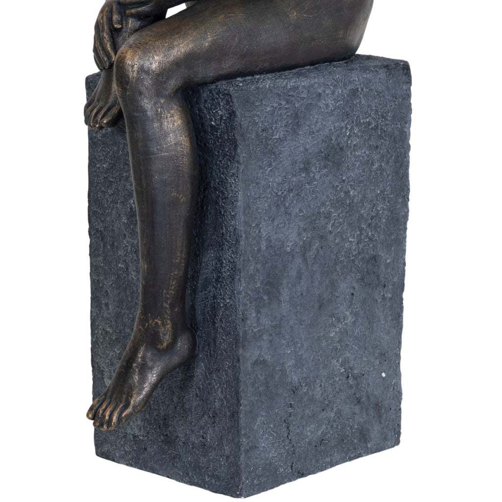 Bronze Resin Thinking Lady Sitting Sculpture - Home Furniture Interiors