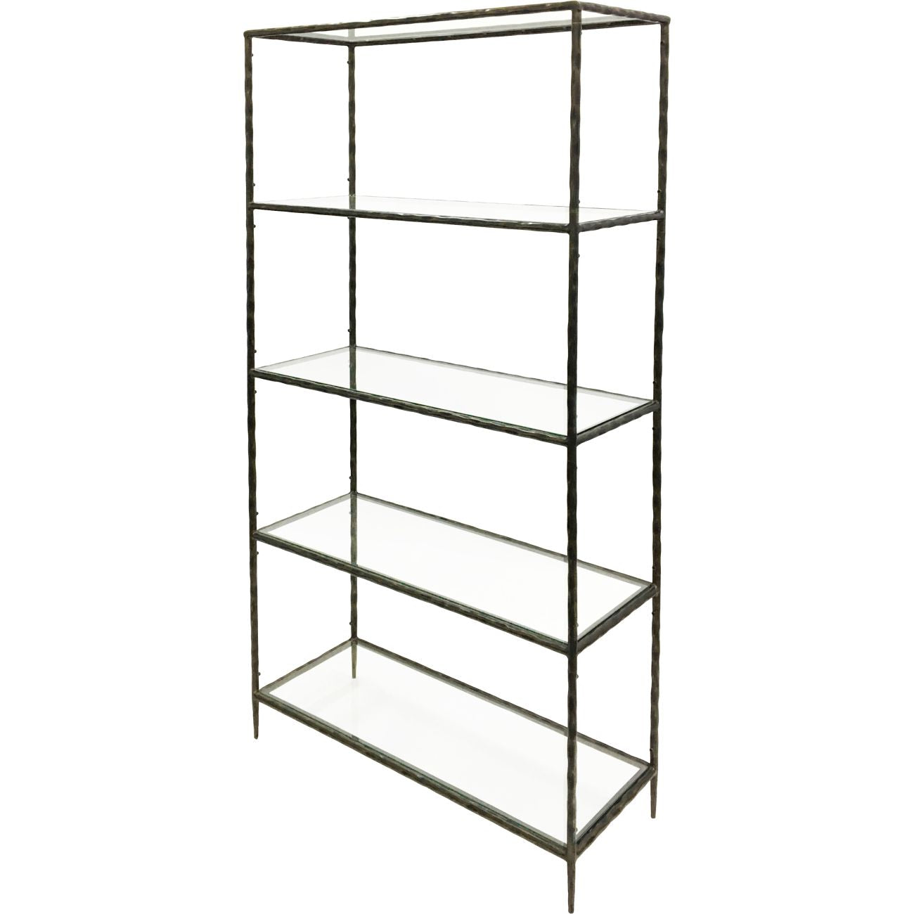 Dark Bronze Metal Open Shelving Unit with Five Glass Shelves