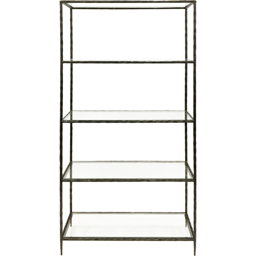Dark Bronze Metal Open Shelving Unit with Five Glass Shelves
