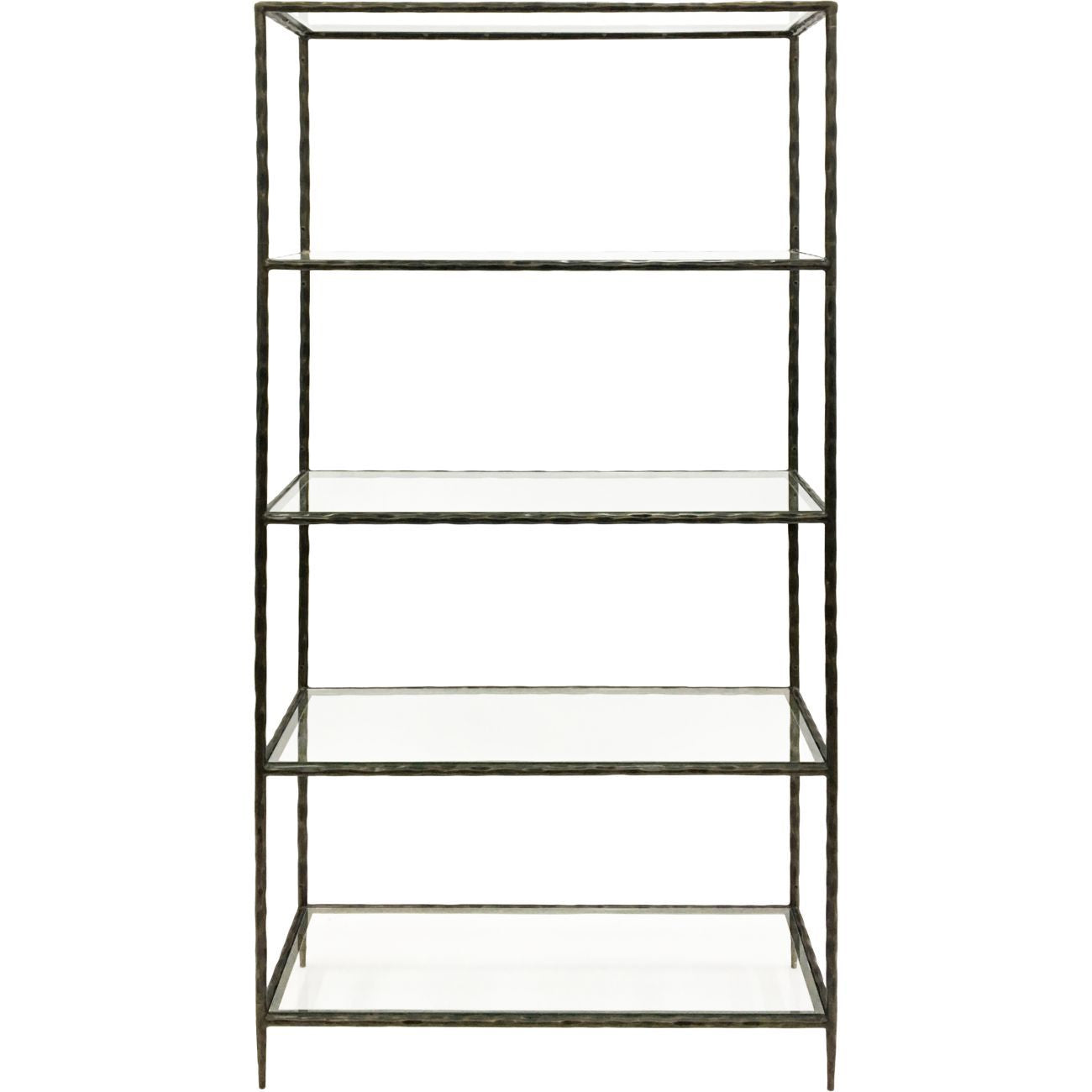 Dark Bronze Metal Open Shelving Unit with Five Glass Shelves
