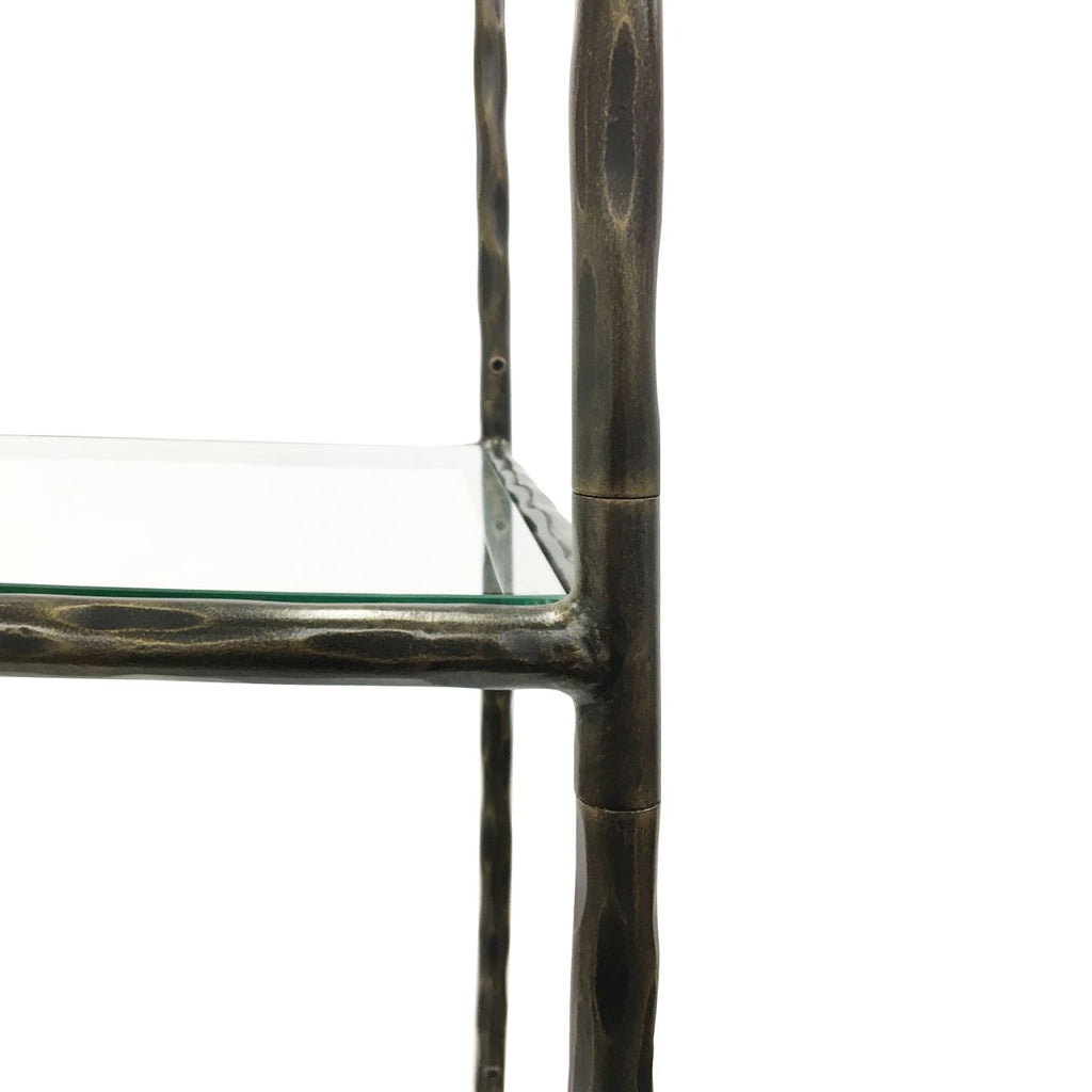 Dark Bronze Metal Open Shelving Unit with Five Glass Shelves